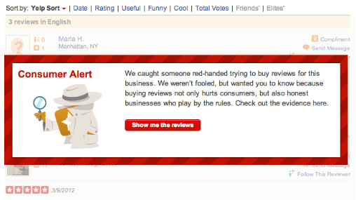 Yelp Tries To Combat Fake and Paid Reviews With Alert System